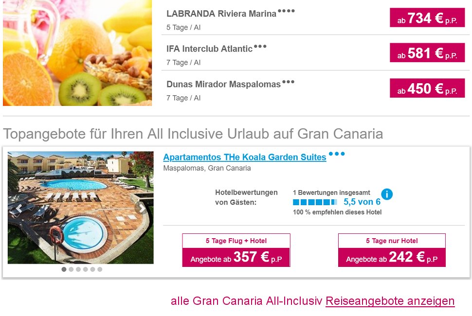 Gran Canaria All-Inclusive Reisen Flug & Hotel 4 oder 5-Sterne ab € 357.-