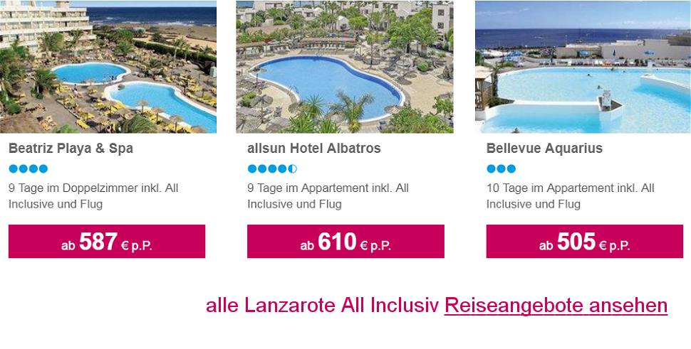Lanzarote All-Inclusive Reisen Flug & Hotel 4 oder 5-Sterne ab  407.-