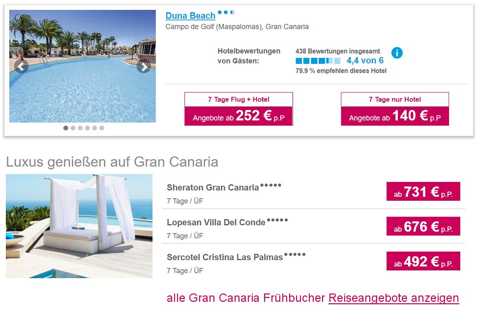 Gran Canaria Reisen Frhbucher Angebote Spanien Flug & Hotel  ab  252.-