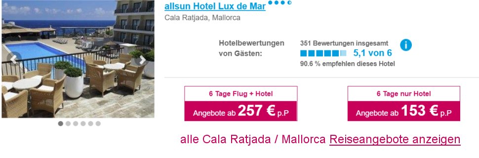 Mallorca Reisen Cala Ratjada Frhbucher Angebote Flug & Hotel All-Inclusive ab  257.-