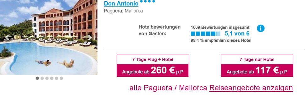 Mallorca Reisen Paguera Frhbucher Angebote Flug & Hotel 4 Sterne All-Inclusive ab  260.-