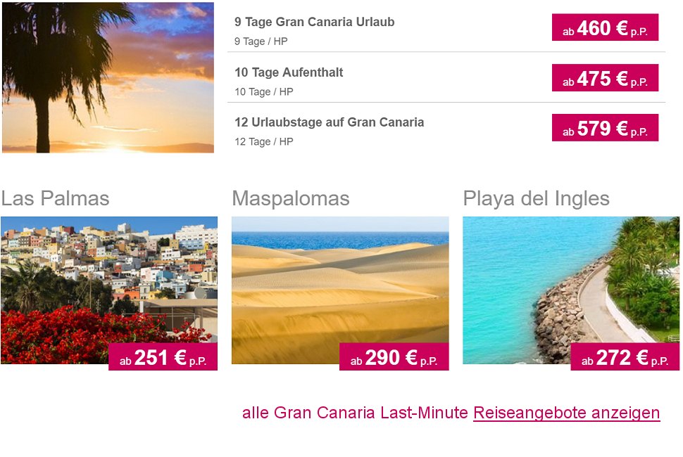 Gran Canaria Last Minute Reisen Flug & Hotel 4 oder 5-Sterne ab  251.-
