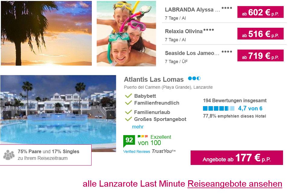 Lanzarote Last Minute Reisen Flug & Hotel 4 oder 5-Sterne ab  222.-