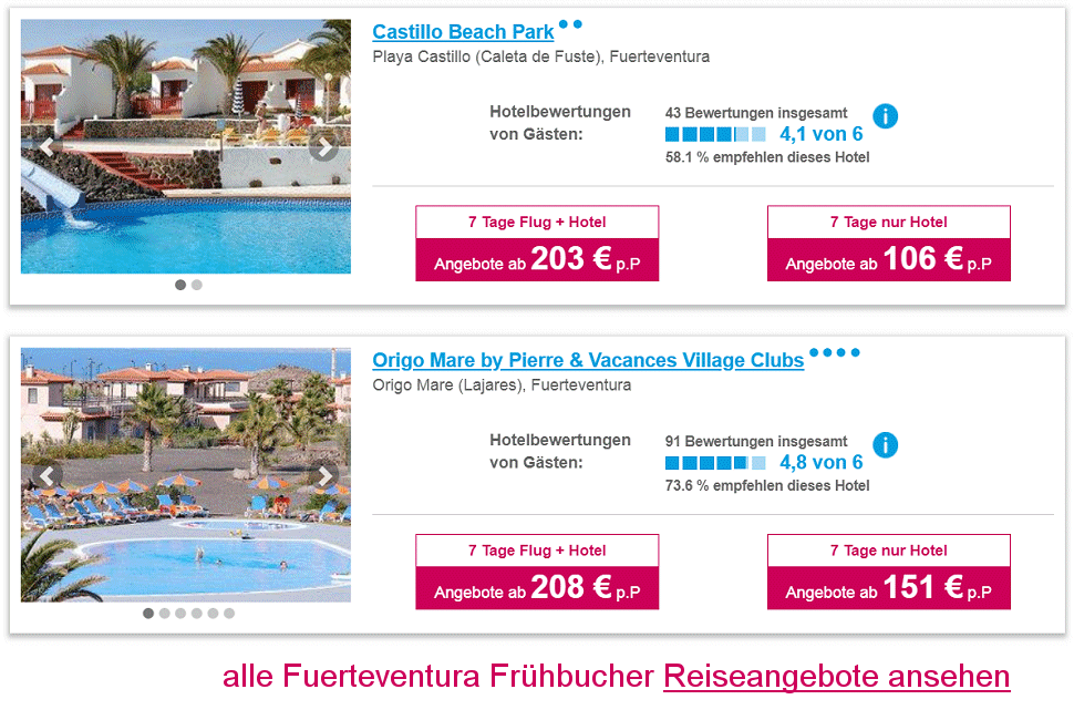 Fuerteventura Reisen Frhbucher Angebote Flug & Hotel  ab  203.-