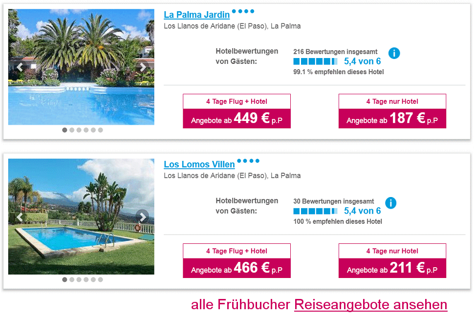 La Palma Reisen Frhbucher Angebote Flug & Hotel  ab  449.-